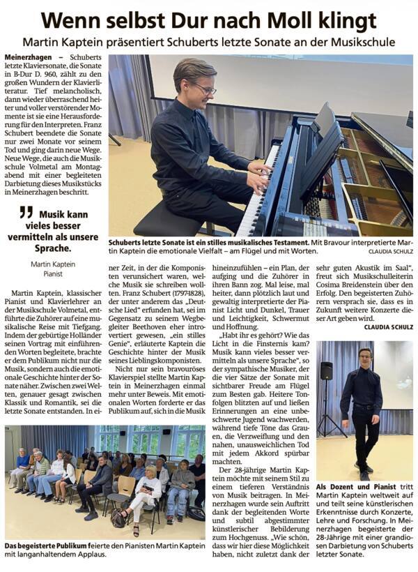 Newspaper article about Martin Kaptein in Meinerzhagen, Germany.