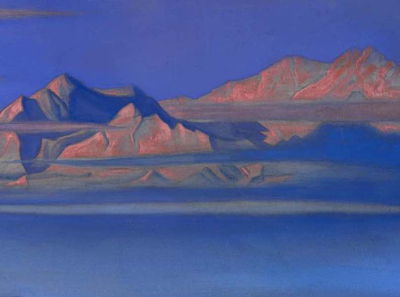 Beeld van het Himalaya gebergte, getekend door Nicholas Roerich